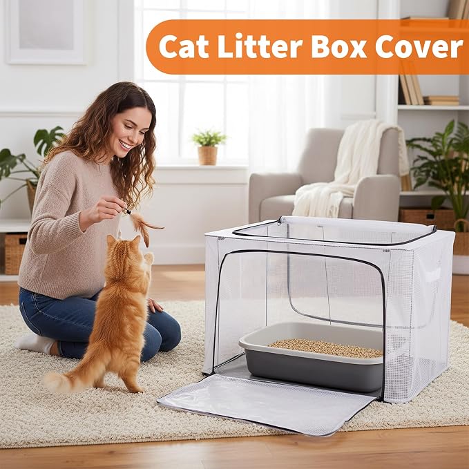 Cat Litter Box Cover with Front and Top Flip-Up Lid, Foldable Waterprof Cat - Image 7