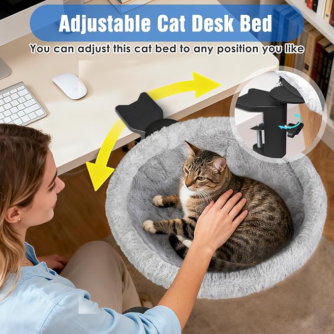 IPOW Heavy Duty Steel Frame 180° Rotating Cat Desk Bed Semi-Circular Cat Bed - Image 2