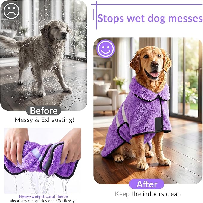Dog Bathrobe, Super Absorbent for Small to Large Dogs, Light Purple M - Image 2