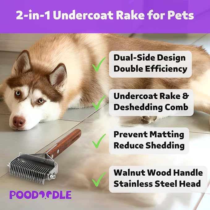 2 in 1 Dogs Cats Dematting Grooming Comb, Perfect Deshedding Undercoat Rake - Image 2