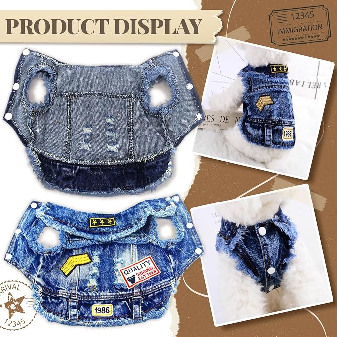 Cool Dog Jean Jacket Small Puppy Outfits Frenchie Clothes Denim Coats - Image 5