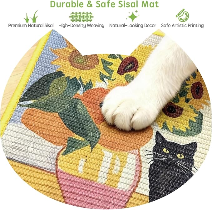 3-in-1 Sisal Cat Scratcher Mat 15x12 Inch – Art Cat Wall Scratcher - Image 2
