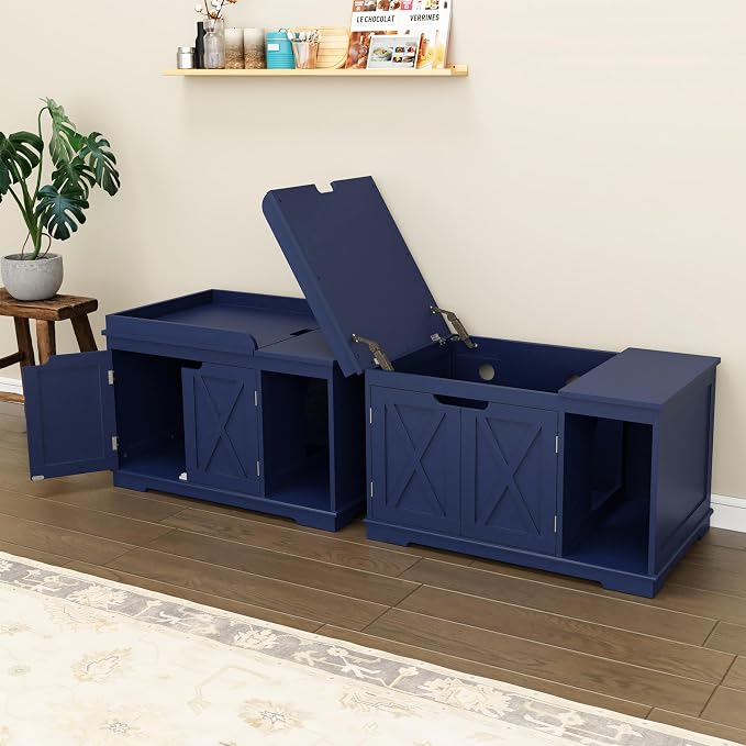 Flip Top Cat Litter Boxes Enclosure Covered Litter Box Hidden Furniture Wooden - Image 6