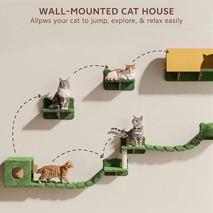 Cat Wall Shelves, Wall Mounted Pet Shelf Furniture w/Plush Fabric, Cats - Image 4