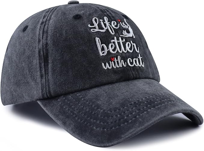 Life is Better with Cat Hat for Women Men, Adjustable Cotton Embroidered cat - Image 4