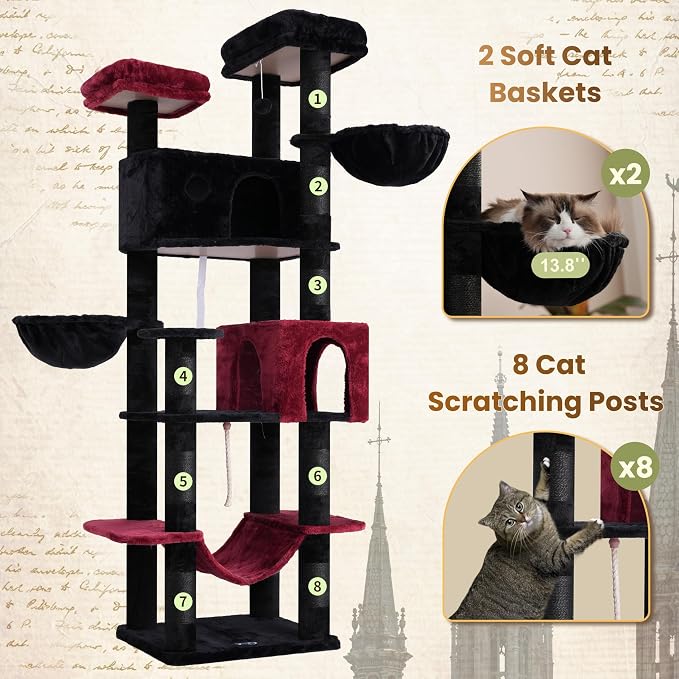 Tall Cat Tree, Large Cat Tower for Adult Cats, 80.7'' Heavy-Duty Cat Tree House - Image 6