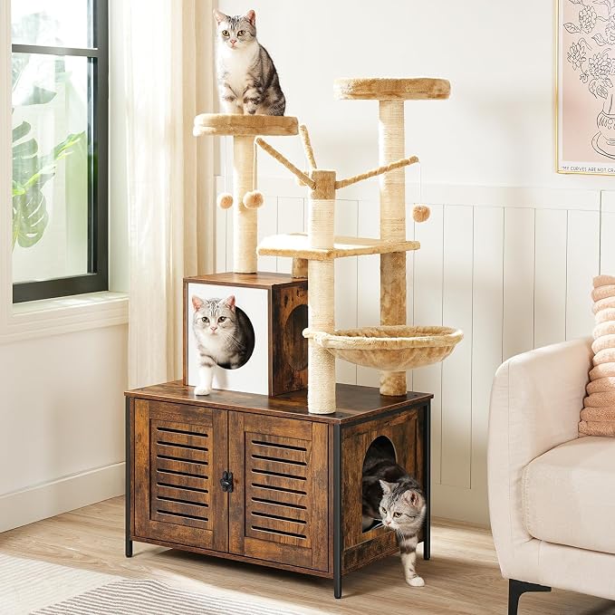 HOOBRO Cat Tree with Litter Box Enclosure, Scratching Posts, Litter Box - Image 9
