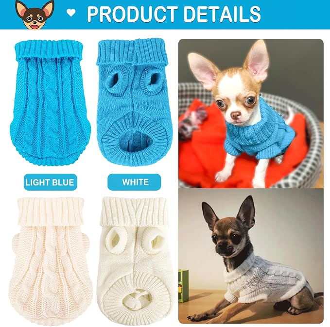 2 Pieces Dog Sweaters for Small Dogs, Turtleneck Knitted Chihuahua Yorkie - Image 5
