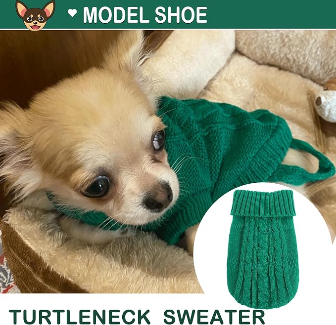 XS Dog Sweater, 2 Pieces Knitted Turtleneck Christmas Dog Sweaters Winter Dog - Image 7