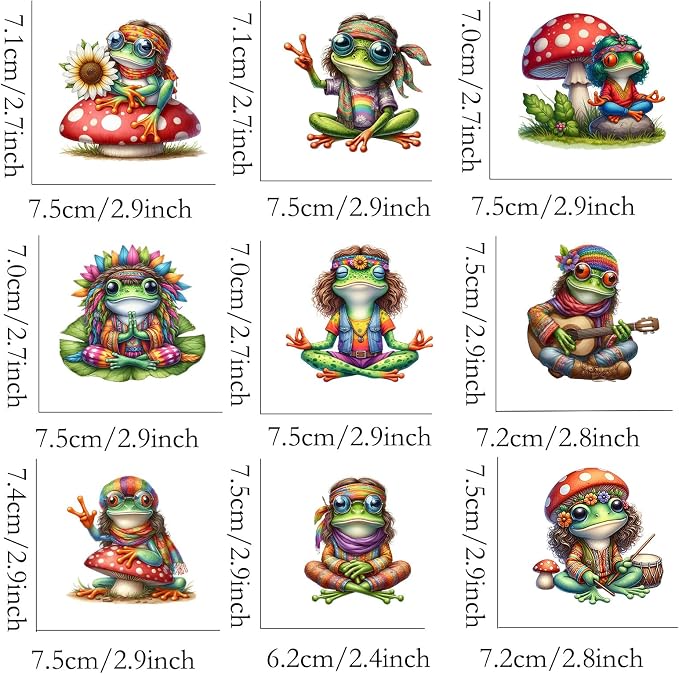 9pcs Frog Mushroom Iron On Heat Transfer Stickers Ready to Press Vinyl Decal - Image 2