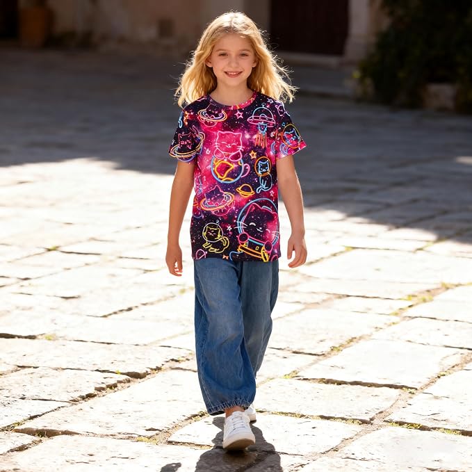 Funnycokid Girls Shirts Cat T Shirt Size 5-12 Clothes - Image 6