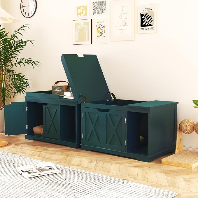 Flip Top Cat Litter Boxes Enclosure Covered Litter Box Hidden Furniture Wooden - Image 5
