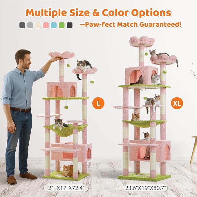 PAWZ Road Flower Cat Tree, 72 Inches Large Cat Tower - Image 6