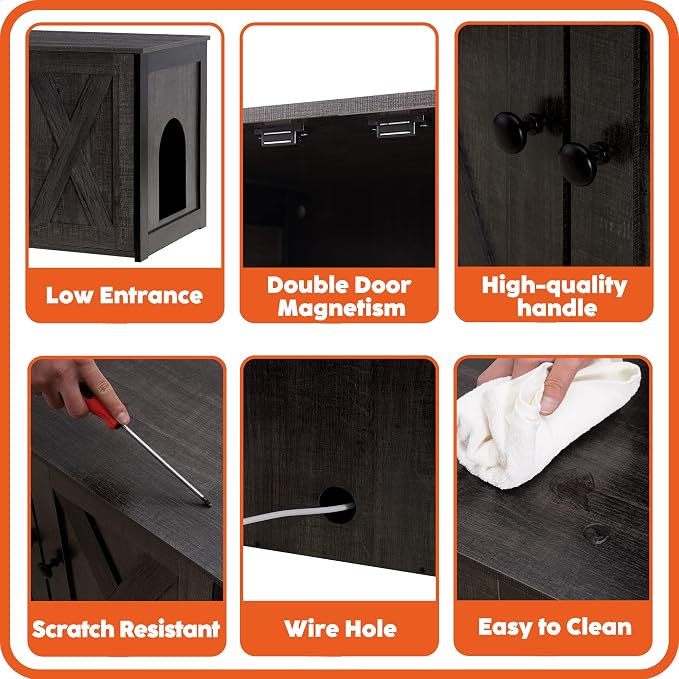 Dwanton Litter Box Enclosure, Cat Litter Box Furniture Hidden, Reversible - Image 6