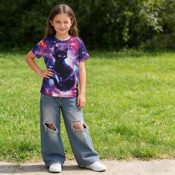 Funnycokid Girls Shirts Cat T Shirt Size 5-12 Clothes - Image 2