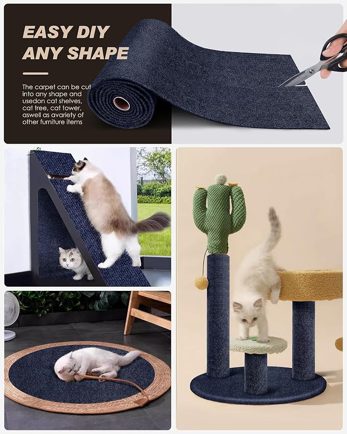 78.7"x15.8" Cat Scratch Mat, Trimmable Self-Adhesive Carpet, DIY Climb Cat - Image 4