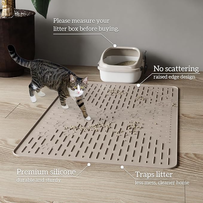 OHMO Cat Litter Mat Trapping Mat Premium Silicone Rubber 23.5x16 Beige - Image 9