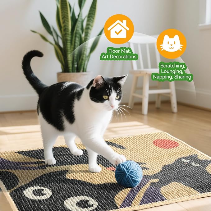 3-in-1 Sisal Cat Scratcher Mat 23.6x15.7'' Protects Carpet Couch & Furniture - Image 7