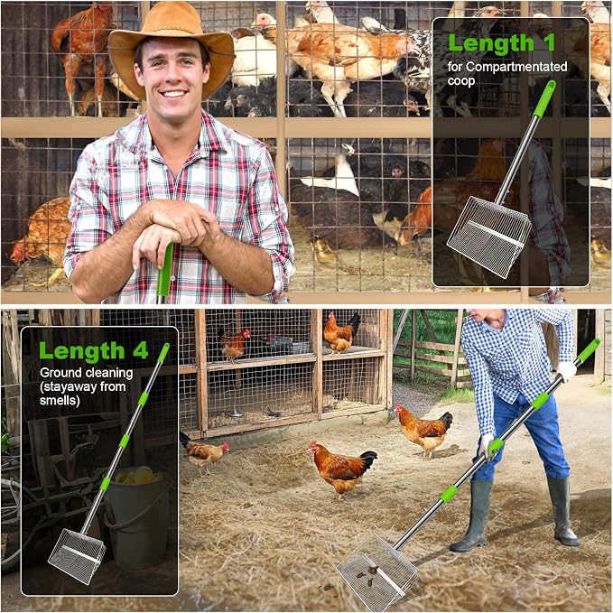 12inch Large Chicken Poop Scooper, 2 Widths of Slots Chicken Coop Litter Scoop - Image 2
