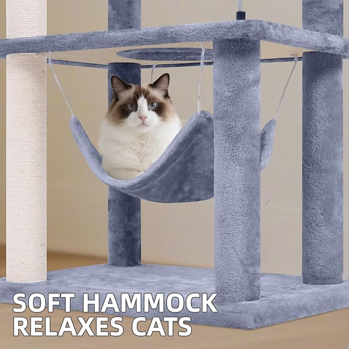 Big Cat Tree, Cat Tower with Multi-Level Condo, Rotating Toy - Image 2