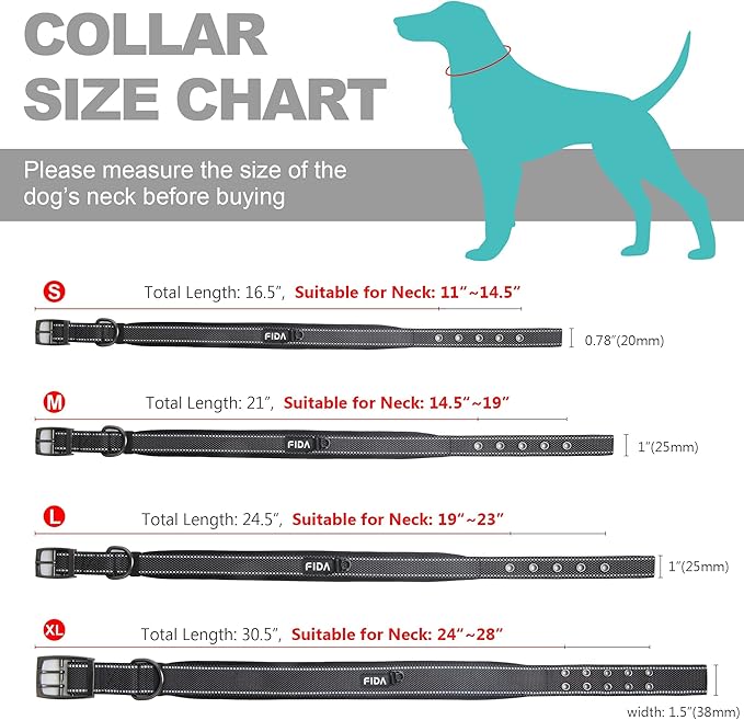 Fida Heavy Duty Dog Collar 1.5” Width, Ultra Soft Neoprene Padded, Adjustable - Image 6