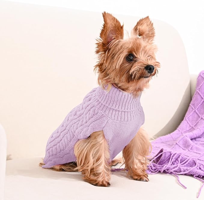 2 Pack Dog Sweaters for Small Dogs Winter Turtleneck Pullover Cable Knit Fleece - Image 4