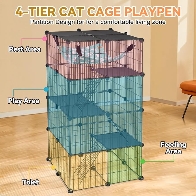 Cat Cage, 4-Tier DIY Cat Enclosures Catio, Cat Playpen Indoor & Outdoor - Image 3