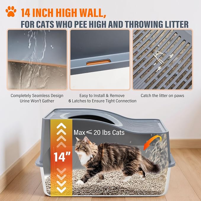 Top Entry Cat Litter Box with Lid, Stainless Steel Enclosed Cat Kitty Litterbox - Image 3