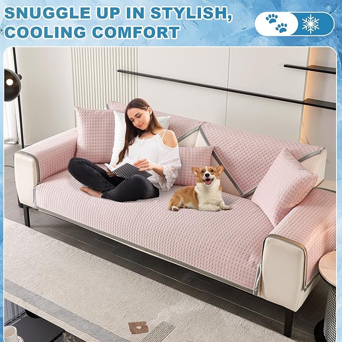 OTOB Cooling Dog Couch Cover Ice Silk Fiber, Washable & Non Slip Sofa - Image 7