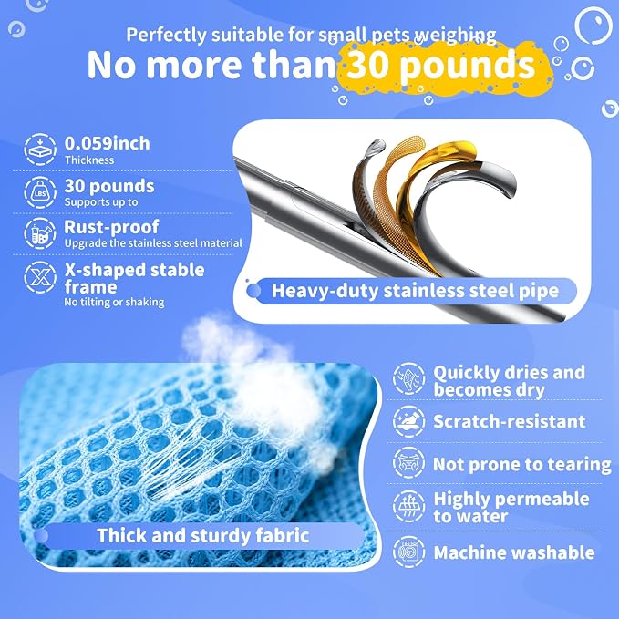 Foldable Dog Grooming Hammock with Stand for Small Dogs & Cats - 30 lbs - Image 8