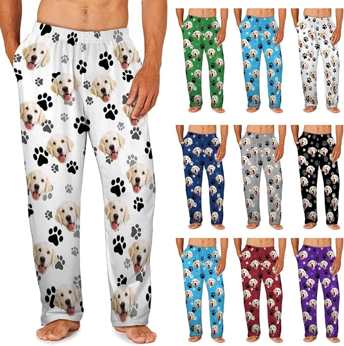 MyPupSocks Custom Pajama Pants for Pet Lover, Personalized Photo Face Printed by MyPupSocks