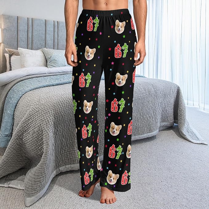 Custom Pajama Pants for Women Men, Personalized 67 Name Photo PJ Family Six - Image 3