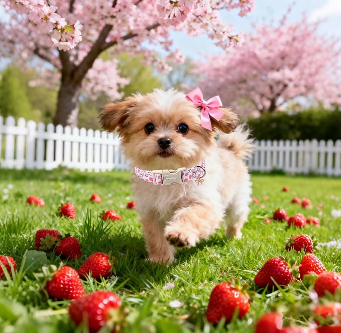 Lionet Paws Spring Dog Collar- Cute Strawberry Pink Dogs Collar - Image 3