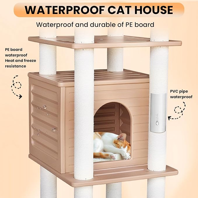 62” Tall Cat Tree for Outdoor and Indoor Cats, Weatherproof Large Outdoor Cat - Image 3