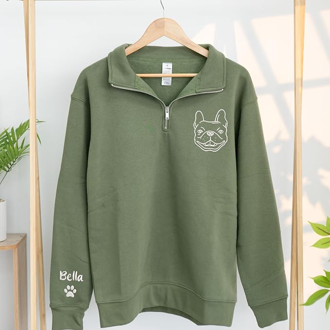 Chillever Custom Pet Embroidered Quarter Zip Sweatshirt, Dog Portrait Face Shirt - Image 5
