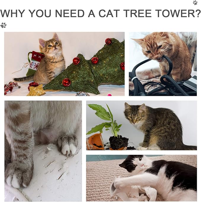 PawHut 102" Adjustable Height Floor to Ceiling Cat Tree, 5 Level Cat Tower - Image 6