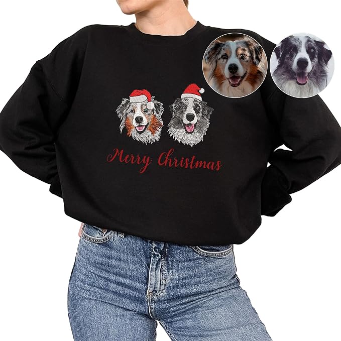 Custom Dog Portrait Embroidered Sweatshirt Pet Photo Embroidery Design Your Pet by ROSLILY