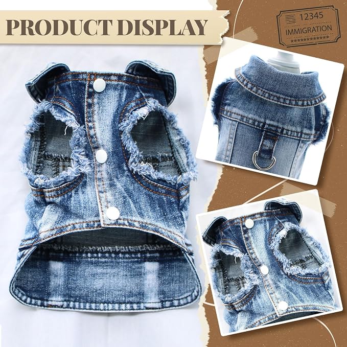 Cool Dog Jean Jacket Vest with D-Ring Blue Denim Dogs Outfits - Image 3