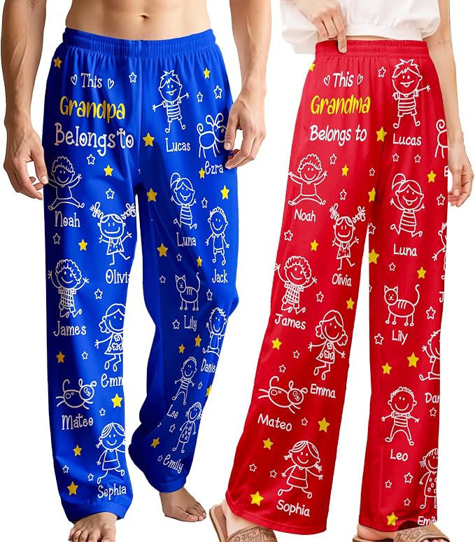 Custom Pajama Pants for Women Men, Personalized 67 Name Photo PJ Family Six by Artsadd