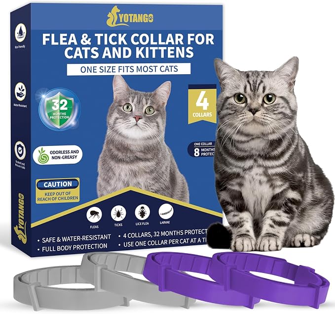 4 Pack Flea Collar for Cats, 32 Months Flea and Tick Prevention for Cat by YOTANGO