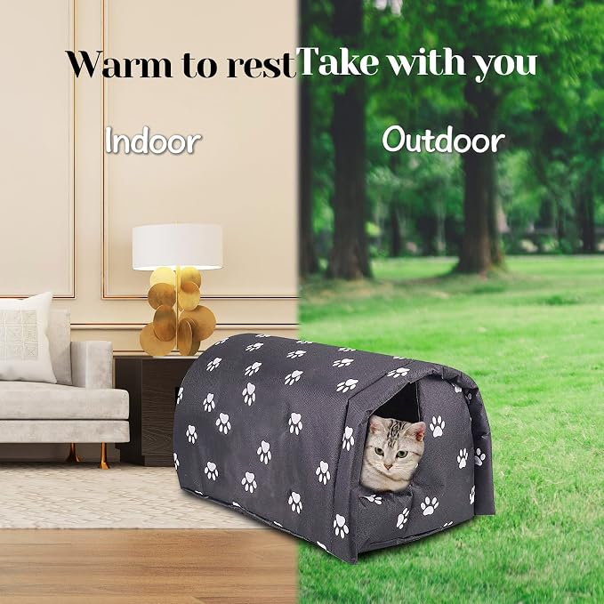 Fhiny Stray Cats Shelter, Waterproof Outdoor Cat House Foldable Warm Pet Cave - Image 5