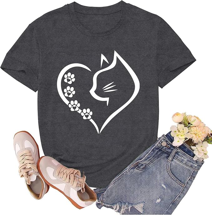 Cat Shirts for Women Cat Mom Tshirts Pet Lover Shirt Cats Paw Print Tee Tops by sallrue