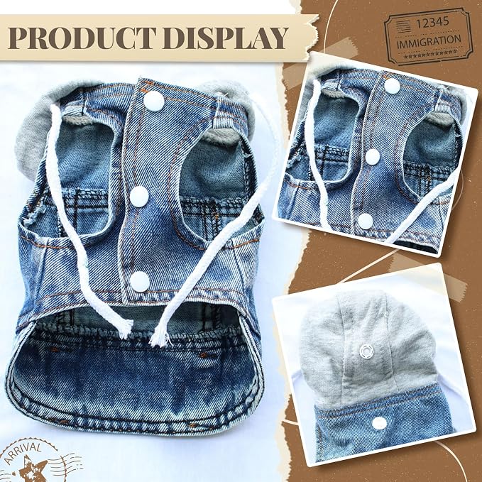 Cool Dog Jean Jacket Vest with D-Ring Blue Denim Dogs Hoodies Outfits - Image 3