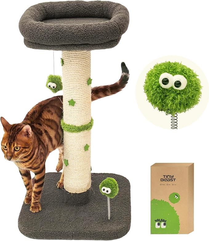 TinyBeast 29.5" Tall Cat Scratching Post, 4-in-1 Natural Sisal Cat Scratcher by TinyBeast