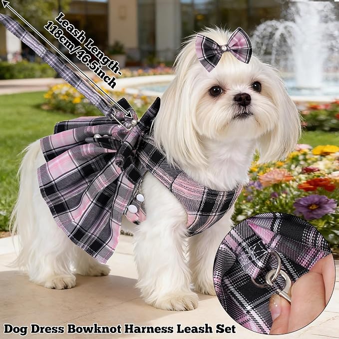 Dog Plaid Dress Harness and Leash Set - Image 3