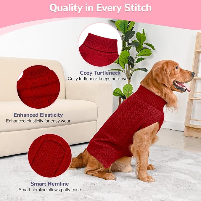 2 Pack Dog Sweaters for Large Dogs Winter Turtleneck Pullover Cable Knit Fleece - Image 3