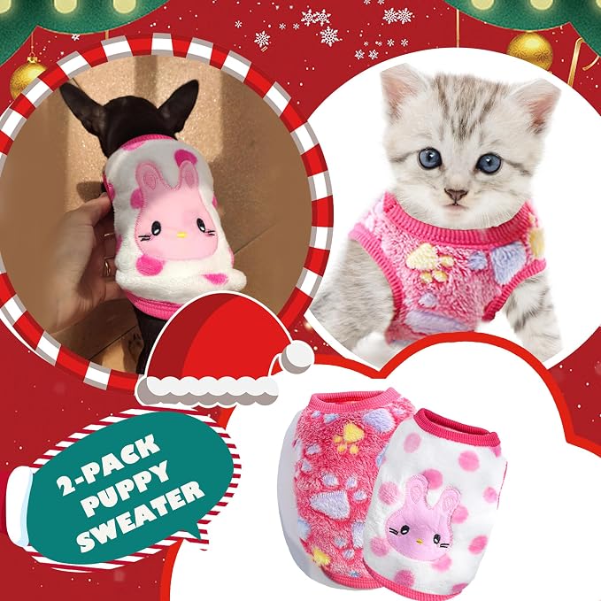 2 Pieces XXS Chihuahua Sweater Cute Small Dog Sweater Fleece Puppy Clothes - Image 5