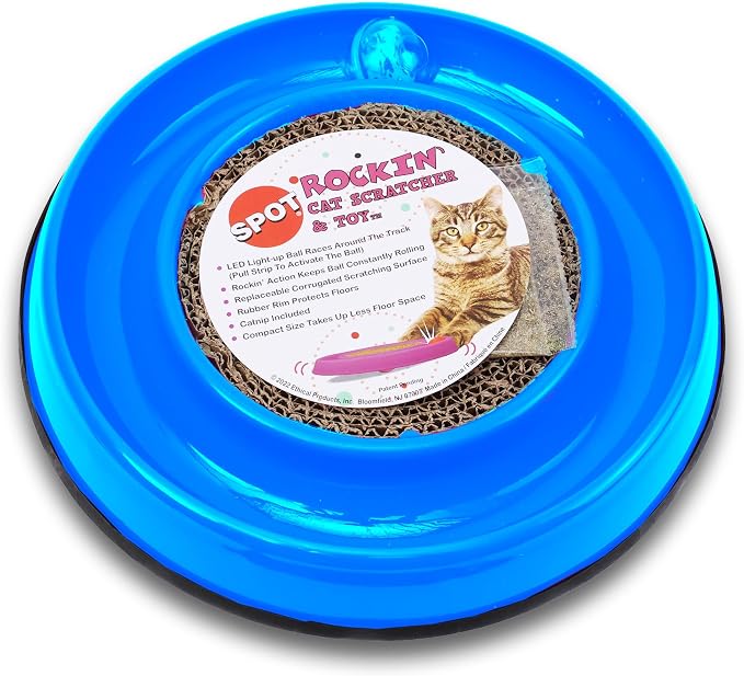 SPOT Rockin’ Cat Scratcher Toy – Interactive LED Light-Up Ball Cat Toy by SPOT