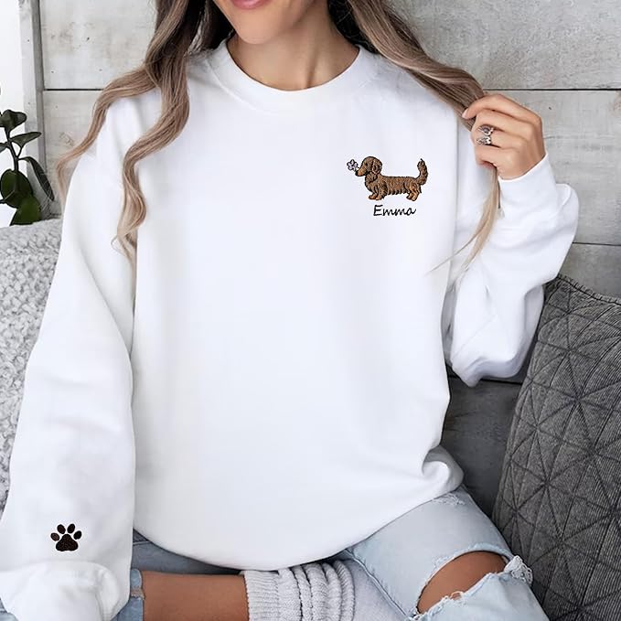 Personalized Embroidered Dachshund Crewneck, Custom Dog Pullover, Personalized - Image 5