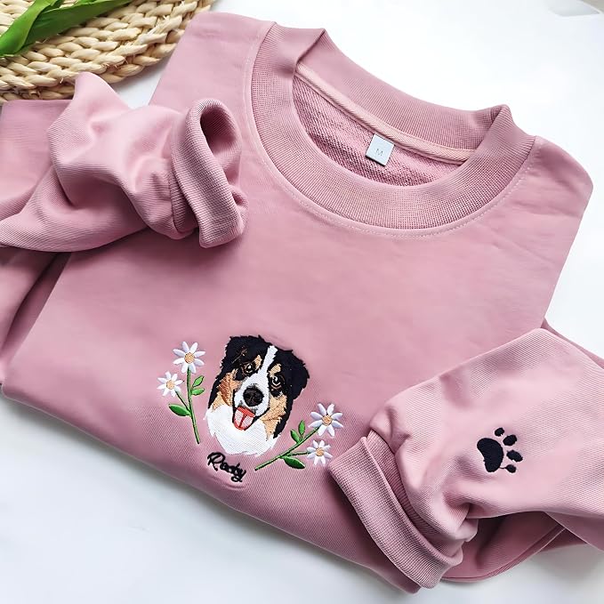 Personalized Dog Face Embroidered Sweatshirt Custom Pet Portrait From Photo - Image 3